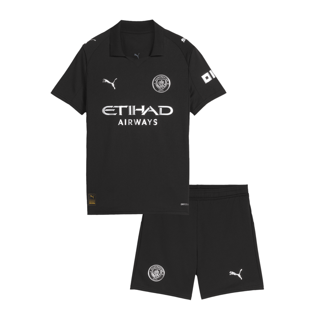 Gyerek Manchester City 
 Idegenbeli 
Mez 
 
Készlet (Mez + Nadrág)2025/26 
 Fekete