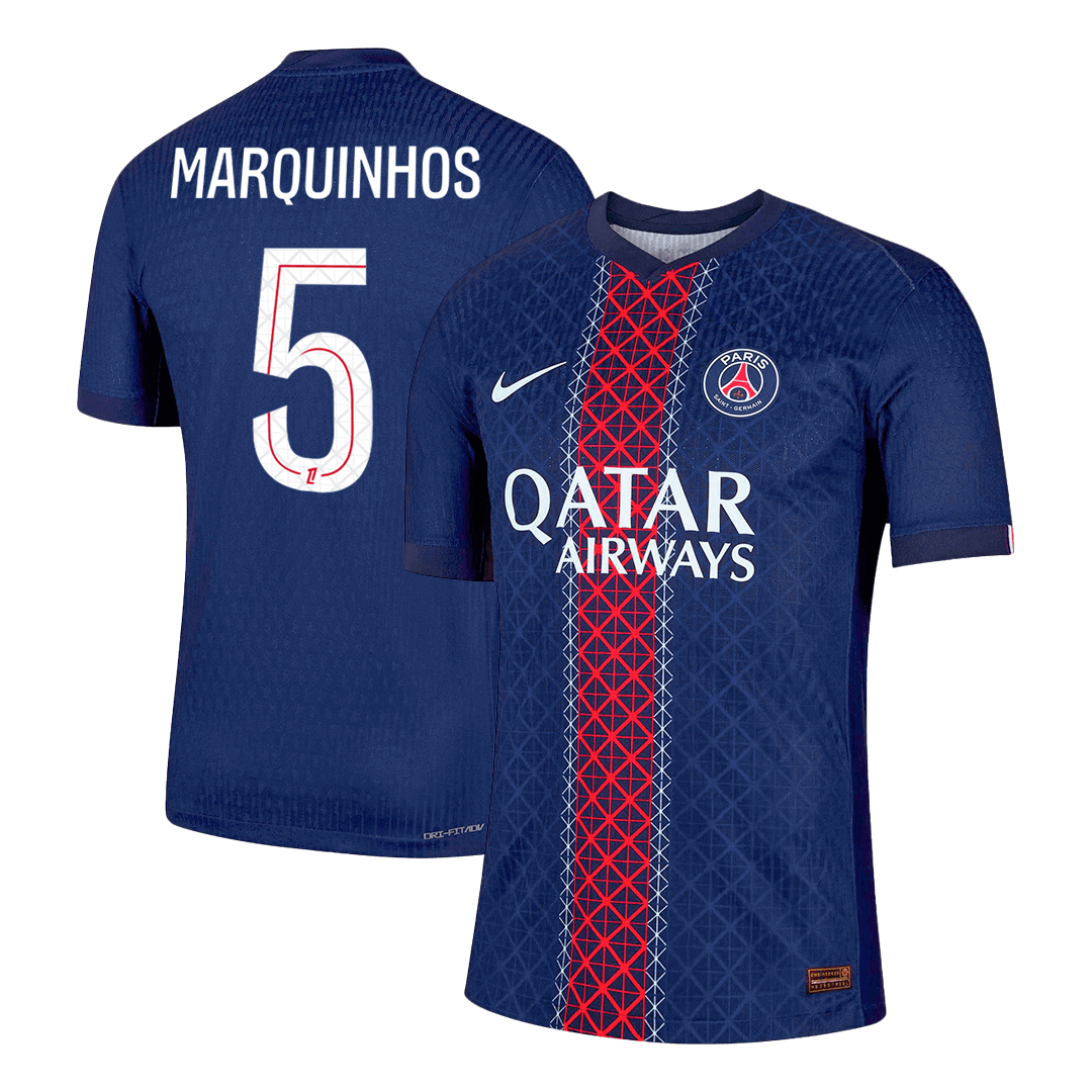 MARQUINHOS #5 Hiteles PSG Otthon Soccer Mez 2025/26 Haditengerészet