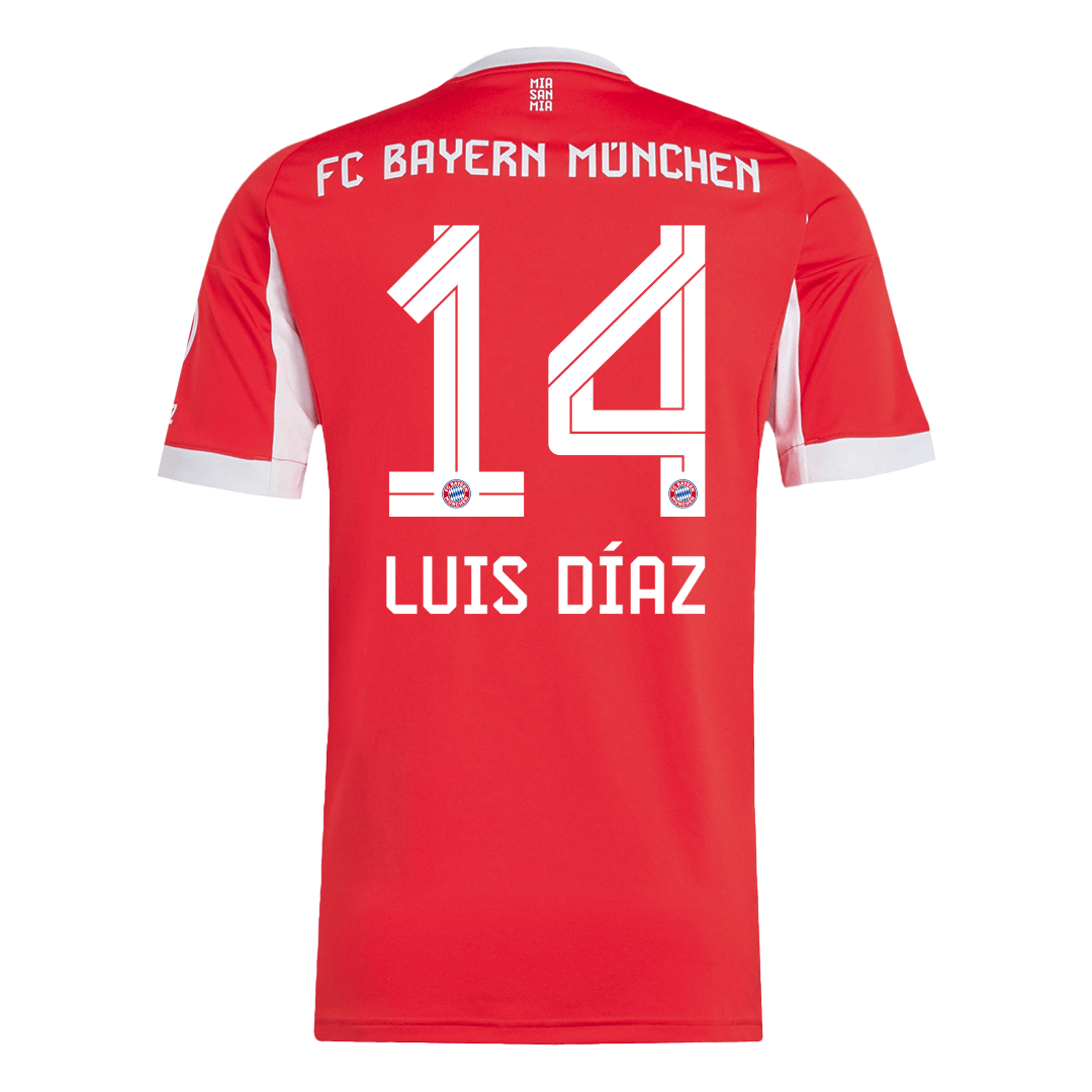 LUIS DÍAZ #14 Bayern Munich Otthon Soccer Mez 2025/26 Piros