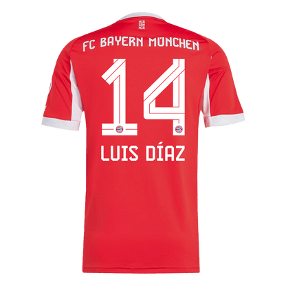 LUIS DÍAZ #14 Bayern Munich Otthon Soccer Mez 2025/26 Piros
