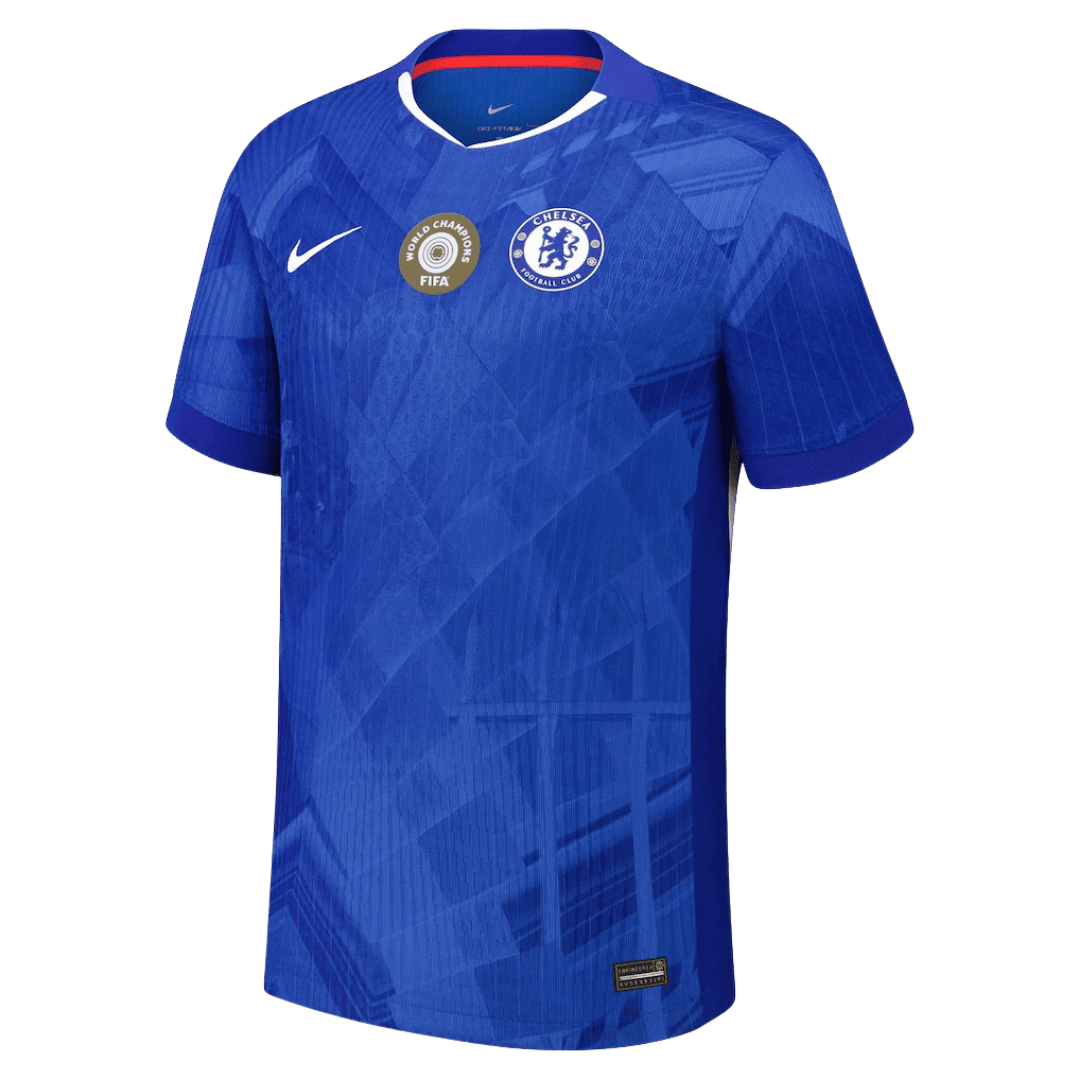 WORLD CHAMPIONS #25 Hiteles Chelsea Otthon Soccer Mez 2025/26 Kék - with chest badge