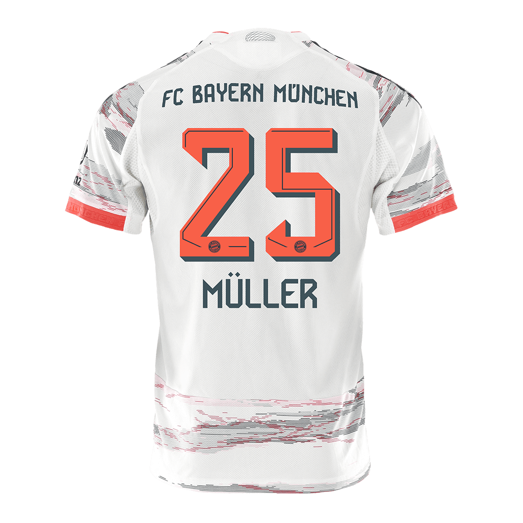 MÜLLER #25 Hiteles Bayern Munich Idegenbeli Soccer Mez 2025/26 Fehér