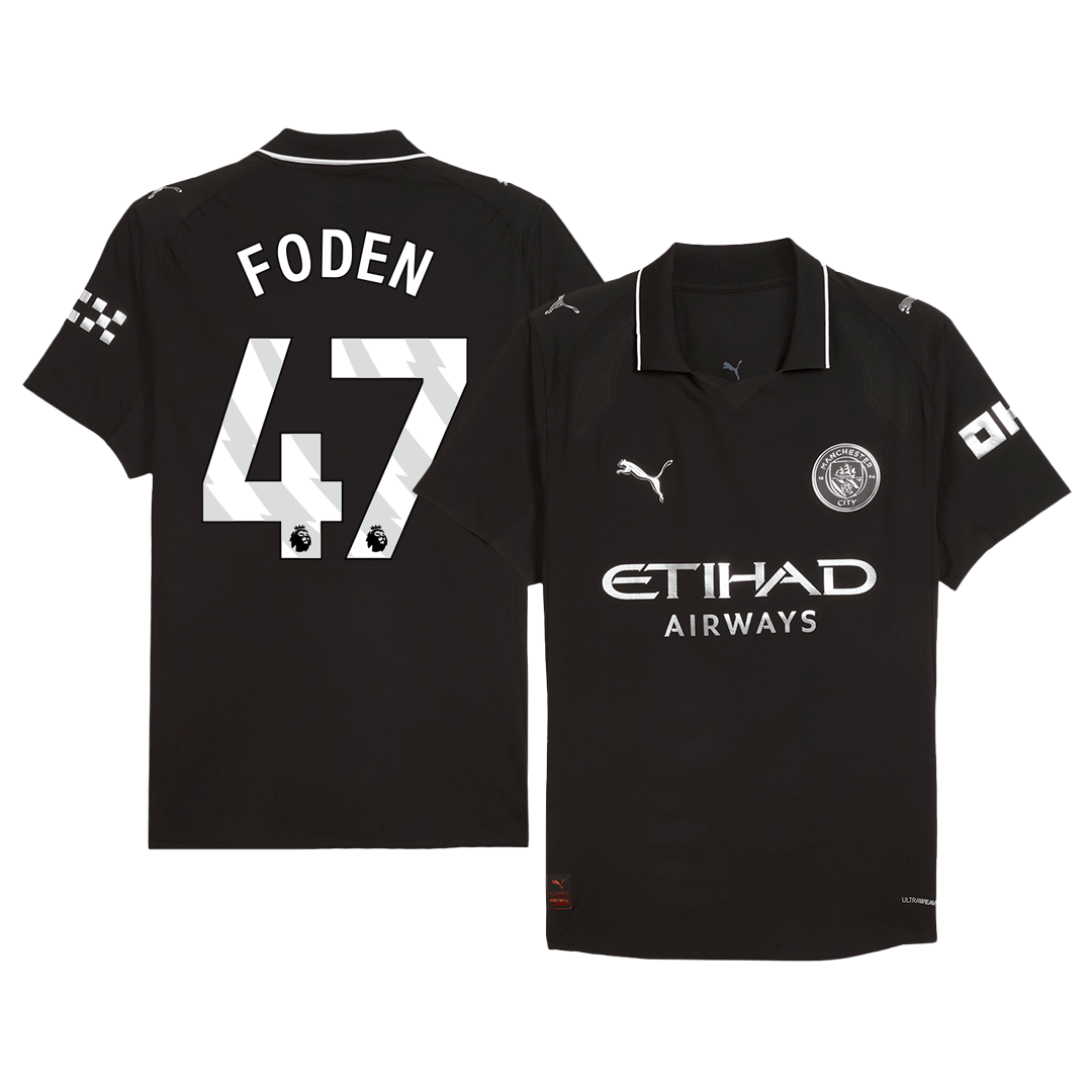 FODEN #47 Hiteles Manchester City Idegenbeli Soccer Mez 2025/26 Fekete