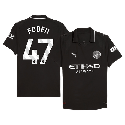 FODEN #47 Hiteles Manchester City Idegenbeli Soccer Mez 2025/26 Fekete