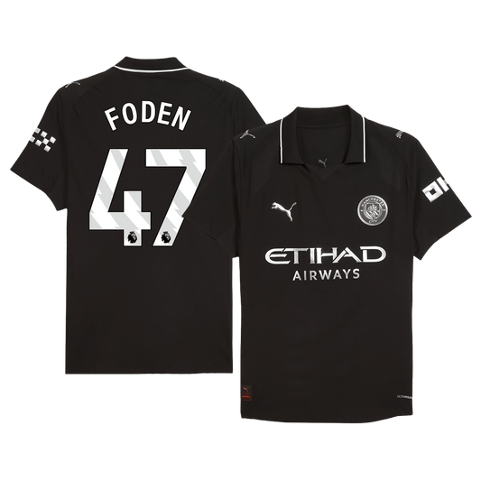FODEN #47 Hiteles Manchester City Idegenbeli Soccer Mez 2025/26 Fekete