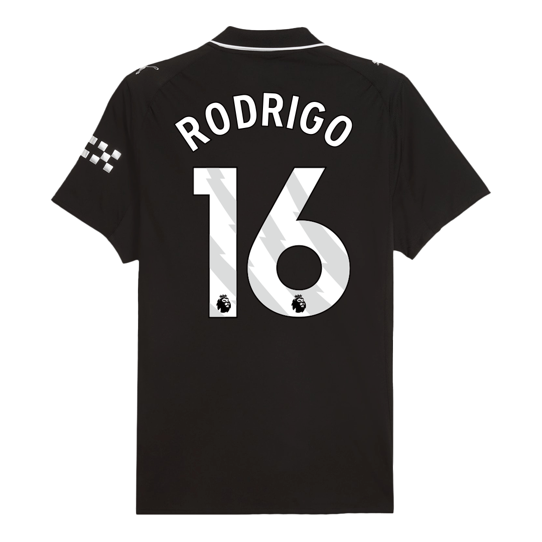 RODRIGO #16 Hiteles Manchester City Idegenbeli Soccer Mez 2025/26 Fekete
