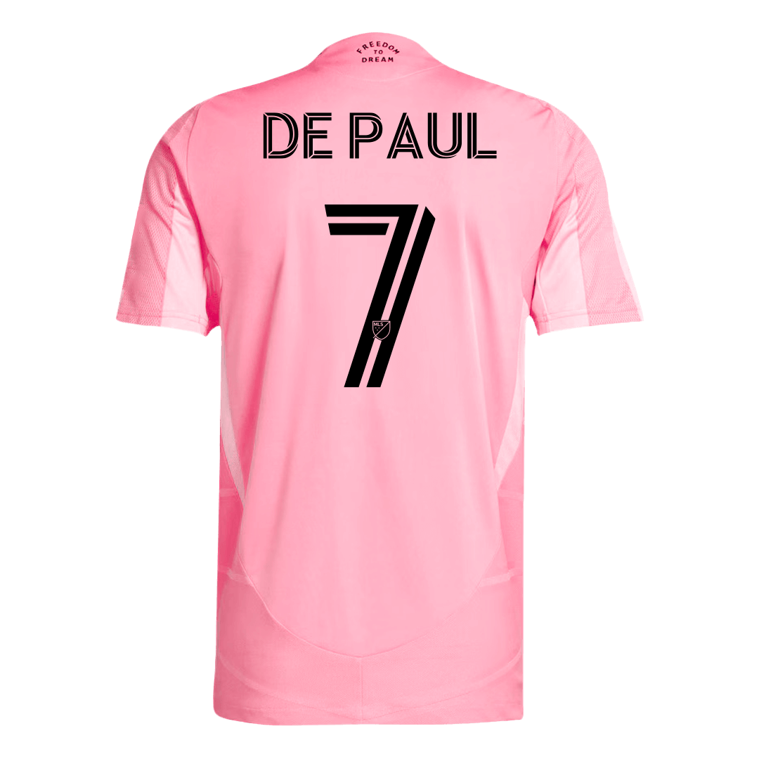 DE PAUL #7 Hiteles Inter Miami CF Otthoni Soccer Mez 2025 Rózsaszín