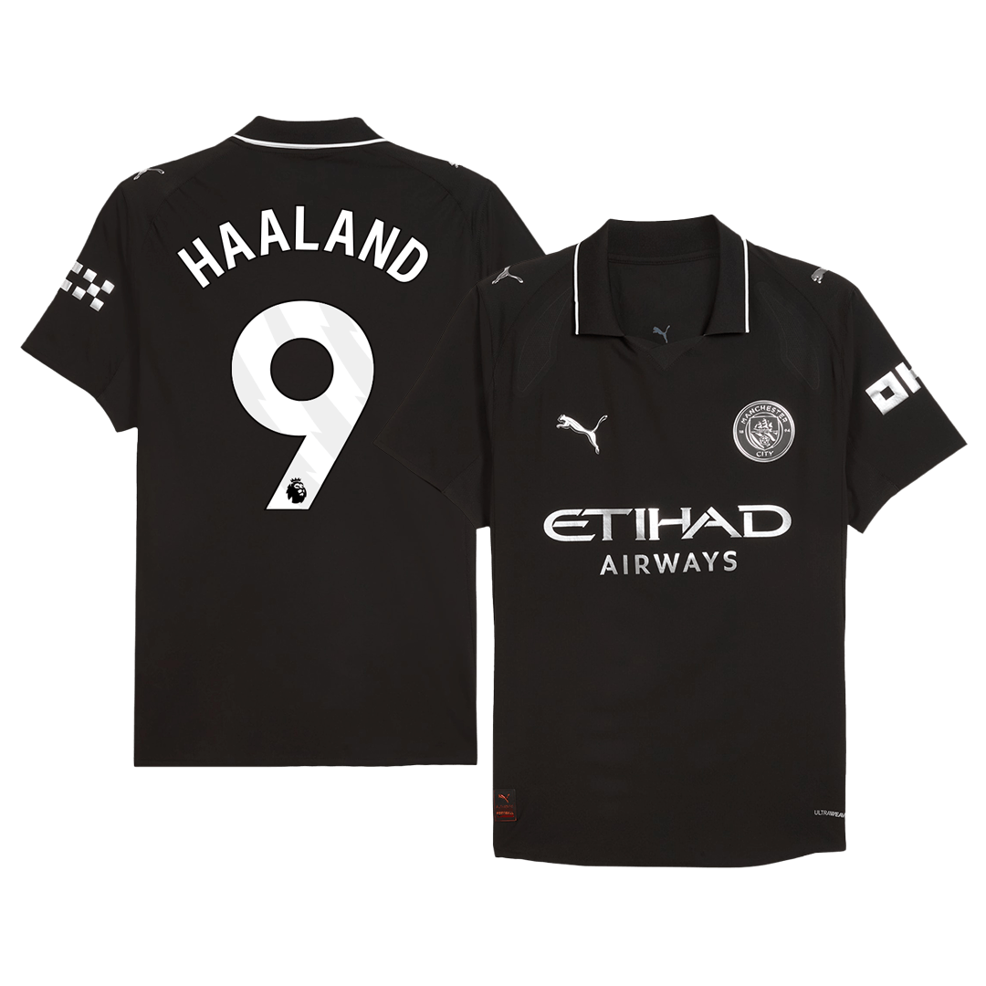 HAALAND #9 Hiteles Manchester City Idegenbeli Soccer Mez 2025/26 Fekete
