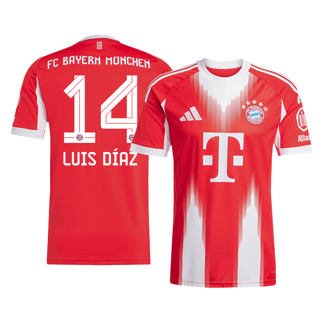 LUIS DÍAZ #14 Bayern Munich Otthon Soccer Mez 2025/26 Piros