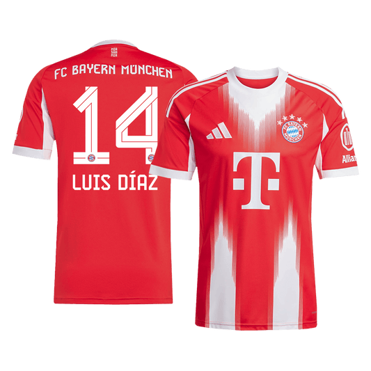 LUIS DÍAZ #14 Bayern Munich Otthon Soccer Mez 2025/26 Piros