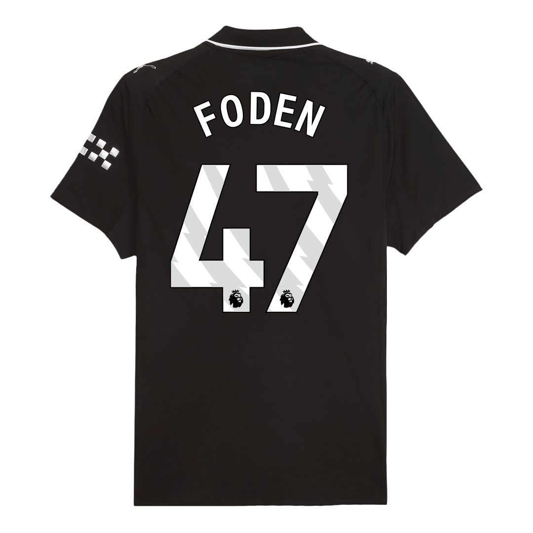 FODEN #47 Hiteles Manchester City Idegenbeli Soccer Mez 2025/26 Fekete