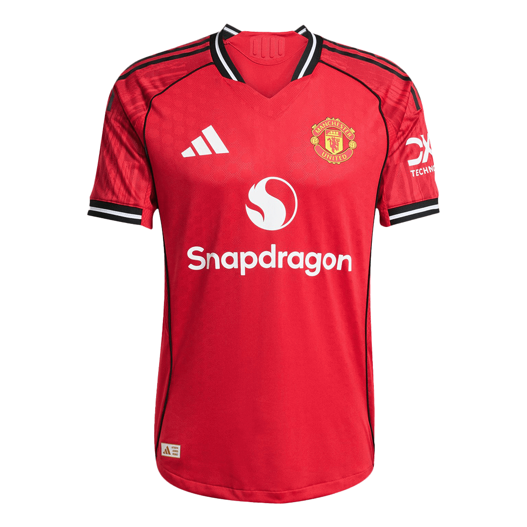 B.FERNANDES #8 Hiteles Manchester United Otthon Soccer Mez 2025/26 Piros