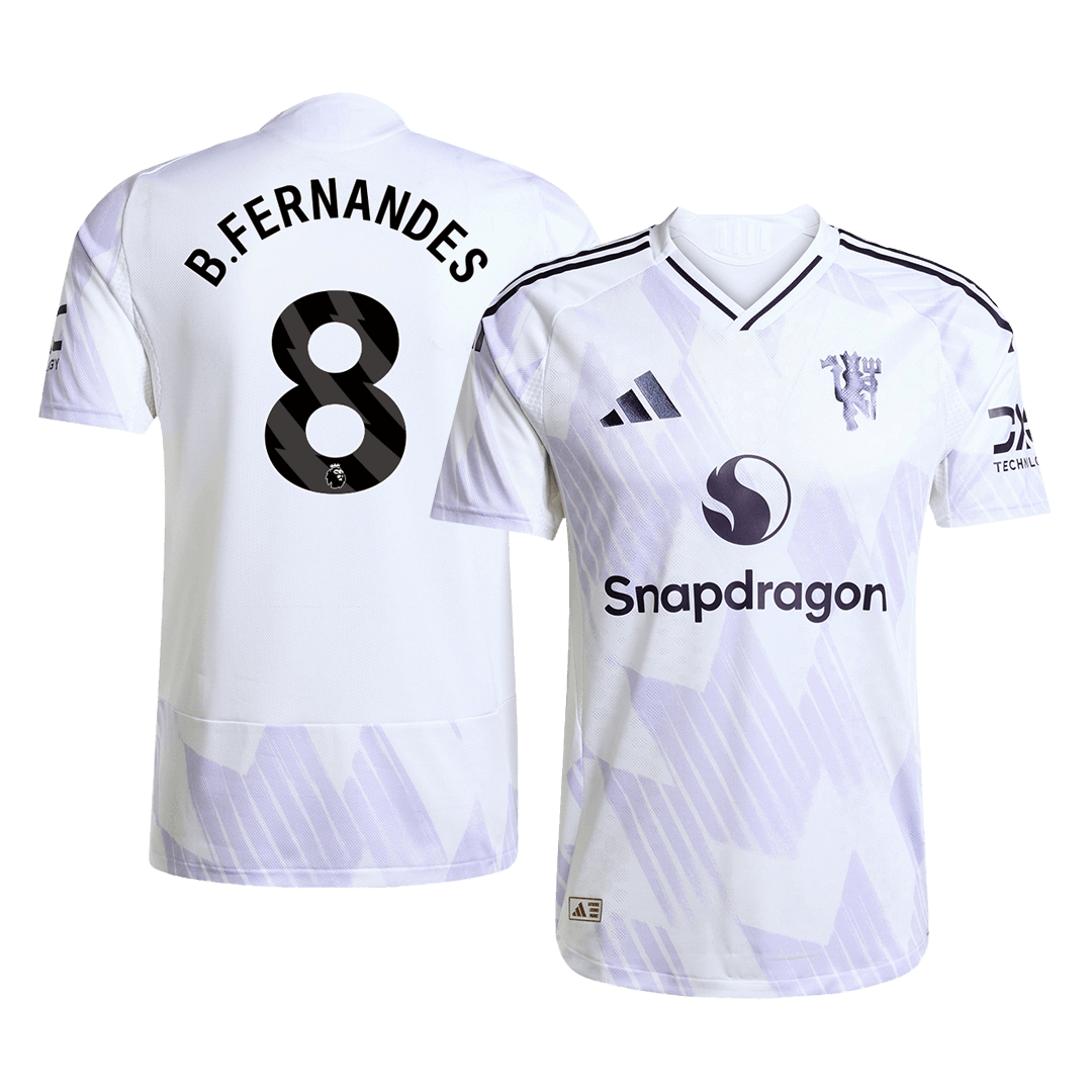B.FERNANDES #8 Hiteles Manchester United Idegenbeli Soccer Mez 2025/26 Fehér