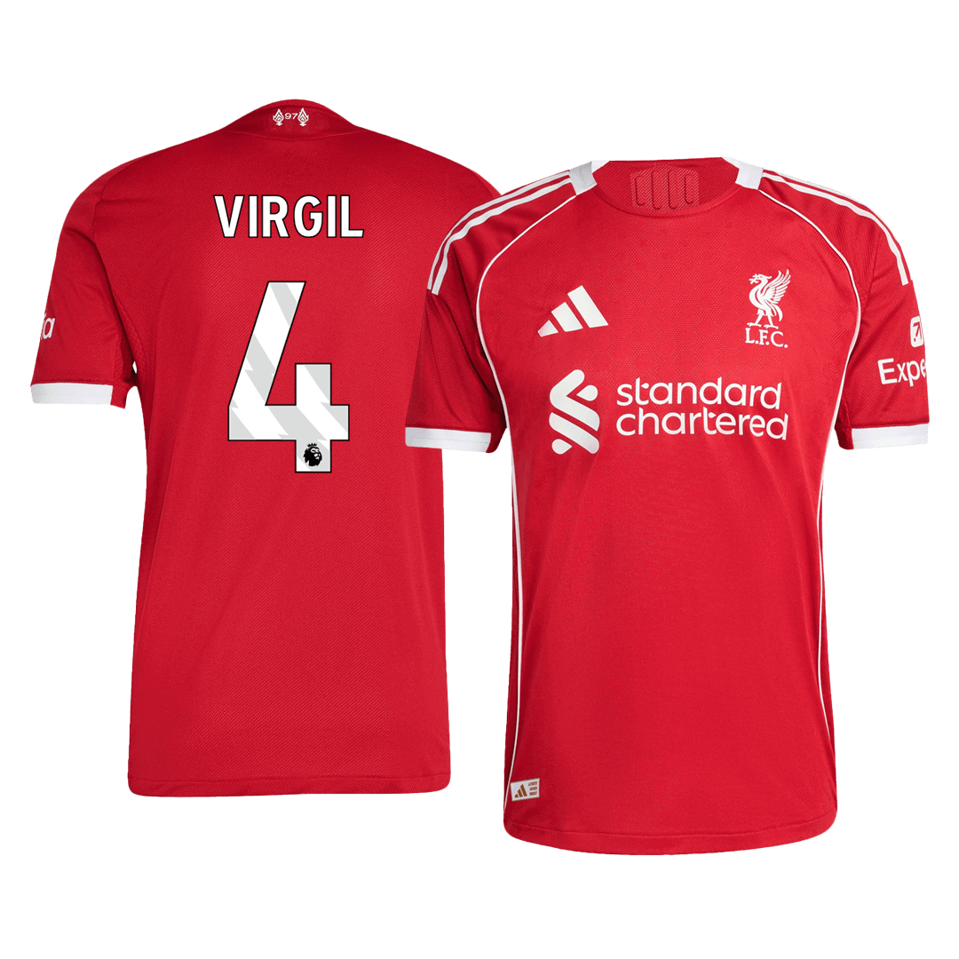 VIRGIL #4 Hiteles Liverpool Otthon Soccer Mez 25/26 Piros