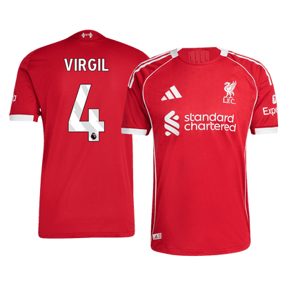 VIRGIL #4 Hiteles Liverpool Otthon Soccer Mez 25/26 Piros