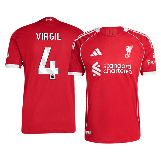 VIRGIL #4 Hiteles Liverpool Otthon Soccer Mez 25/26 Piros