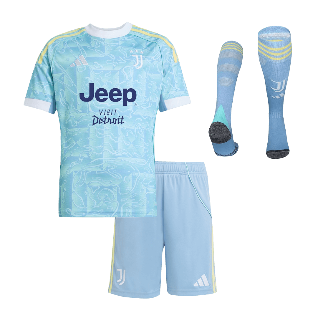 Gyerek Juventus 
 Idegenbeli 
Mez 
Készlet (Mez + Nadrág + Zokni) 
2025/26 
 Kék