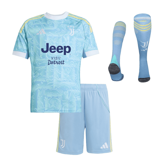 Gyerek Juventus 
 Idegenbeli 
Mez 
Készlet (Mez + Nadrág + Zokni) 
2025/26 
 Kék