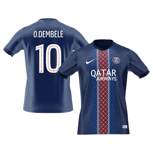 【Szuper Jó Minőségű】O.DEMBÉLÉ #10 PSG Otthon Soccer Mez 2025/26 Haditengerészet