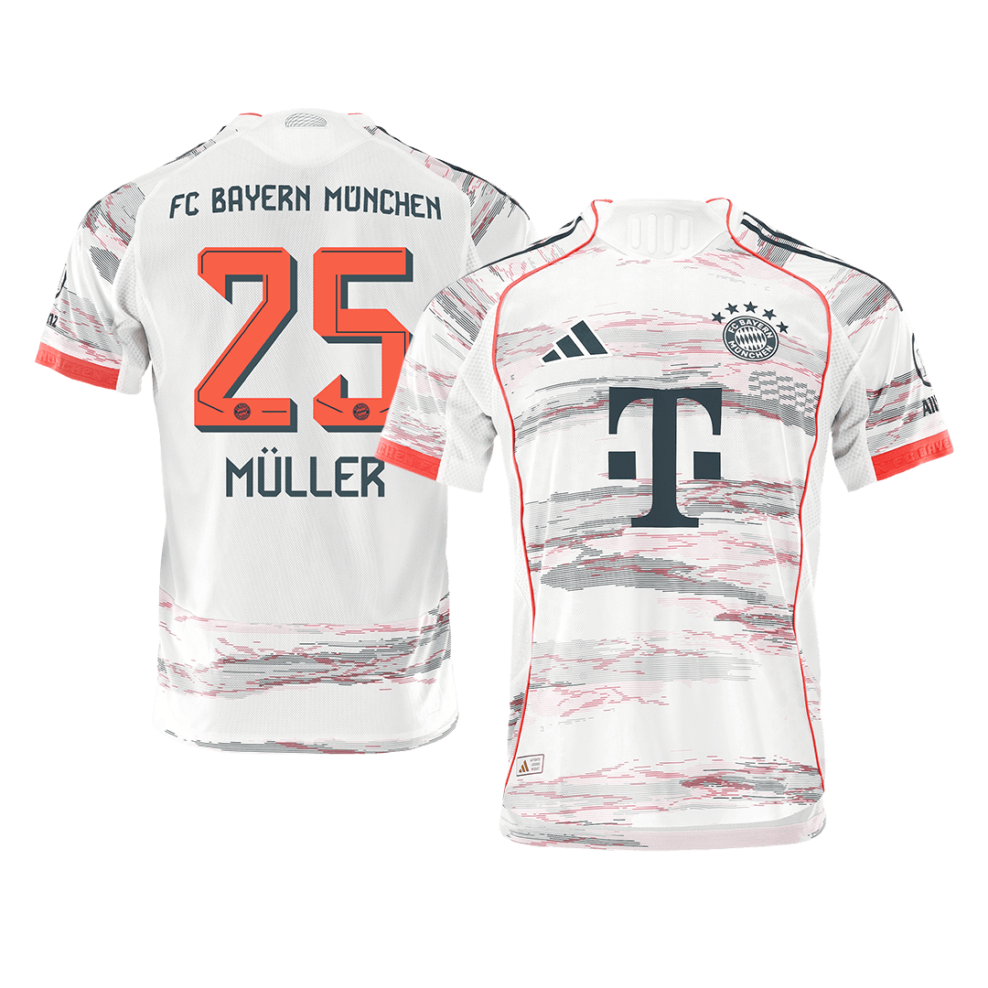 MÜLLER #25 Hiteles Bayern Munich Idegenbeli Soccer Mez 2025/26 Fehér