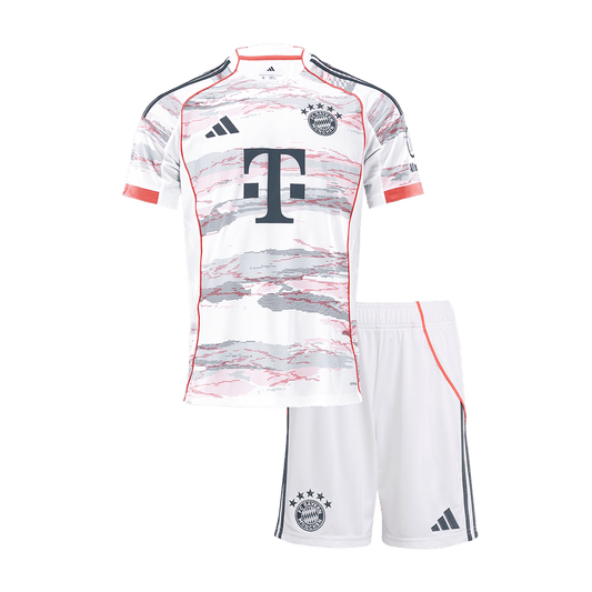 Gyerekek  Bayern Munich Idegenbeli Soccer Mez Készlet(Mez+Rövidnadrág) 2025/26 Fehér